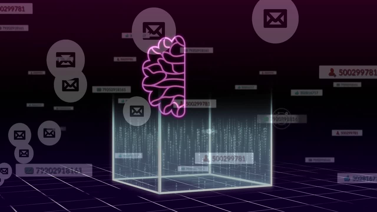 animación de un procesamiento de datos con iconos y cubo