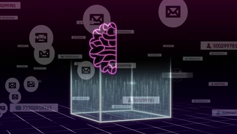 animation of ai data processing with icons and cube