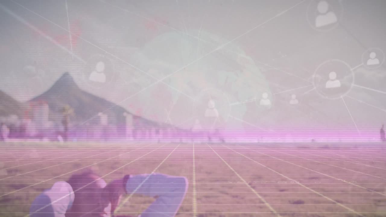 아프리카계 미국인 여성이 크런치 운동을 하는 프로필 아이콘 네트워크의 애니메이션