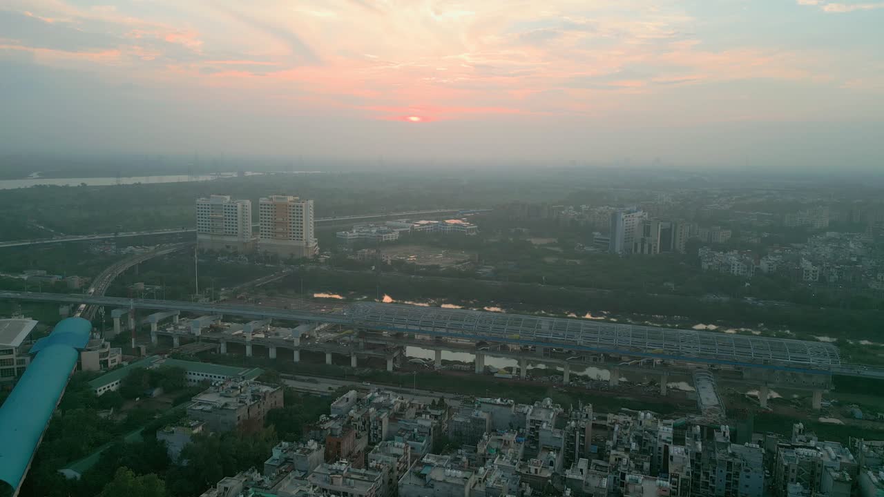hermoso atardecer en el sector 15 de noida hecho vista estática de delhi en la india