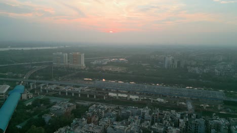 beautiful sunset in noida sector 15 done static view delhi in india