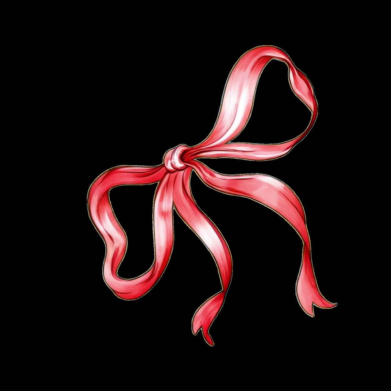 Elegant red ribbon illustration animation isolated asset, transparent 4K video, alpha channel