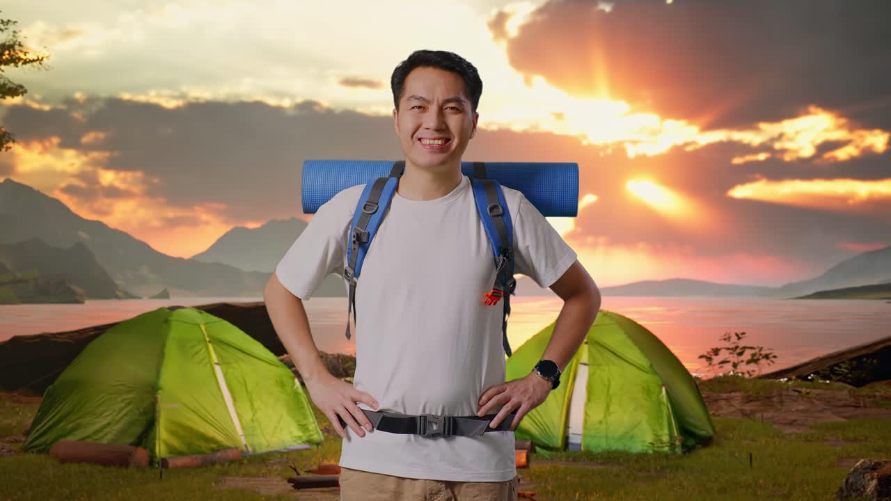 Man Camping at Sunset