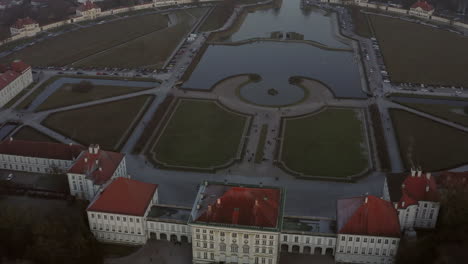 aerial shot over nymphenburg palace in munich germany