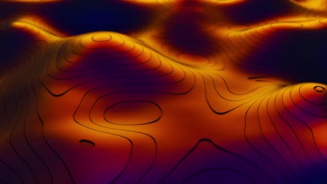 abstract background of topographic map concept. contour map stripes. valleys and mountains. geography concept. wavy backdrop. magic neon light curved swirl line. 3d animation of seamless loop