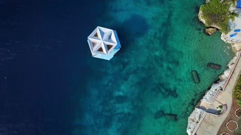 Aerial-view-dolly-in-of-Piscadera-Bay,-Curacao,-Dutch-Caribbean-island
