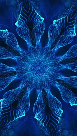 blue flower with black background and blue center. kaleidoscope vj loop vertical