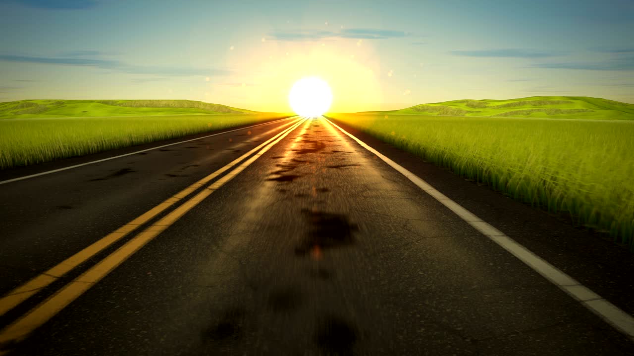 conducción en el bucle de la carretera al atardecer