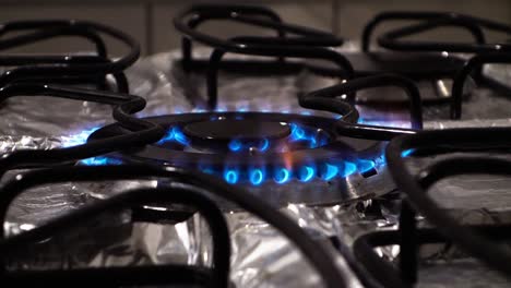 firing up gas with blue flame on domestic stove burner