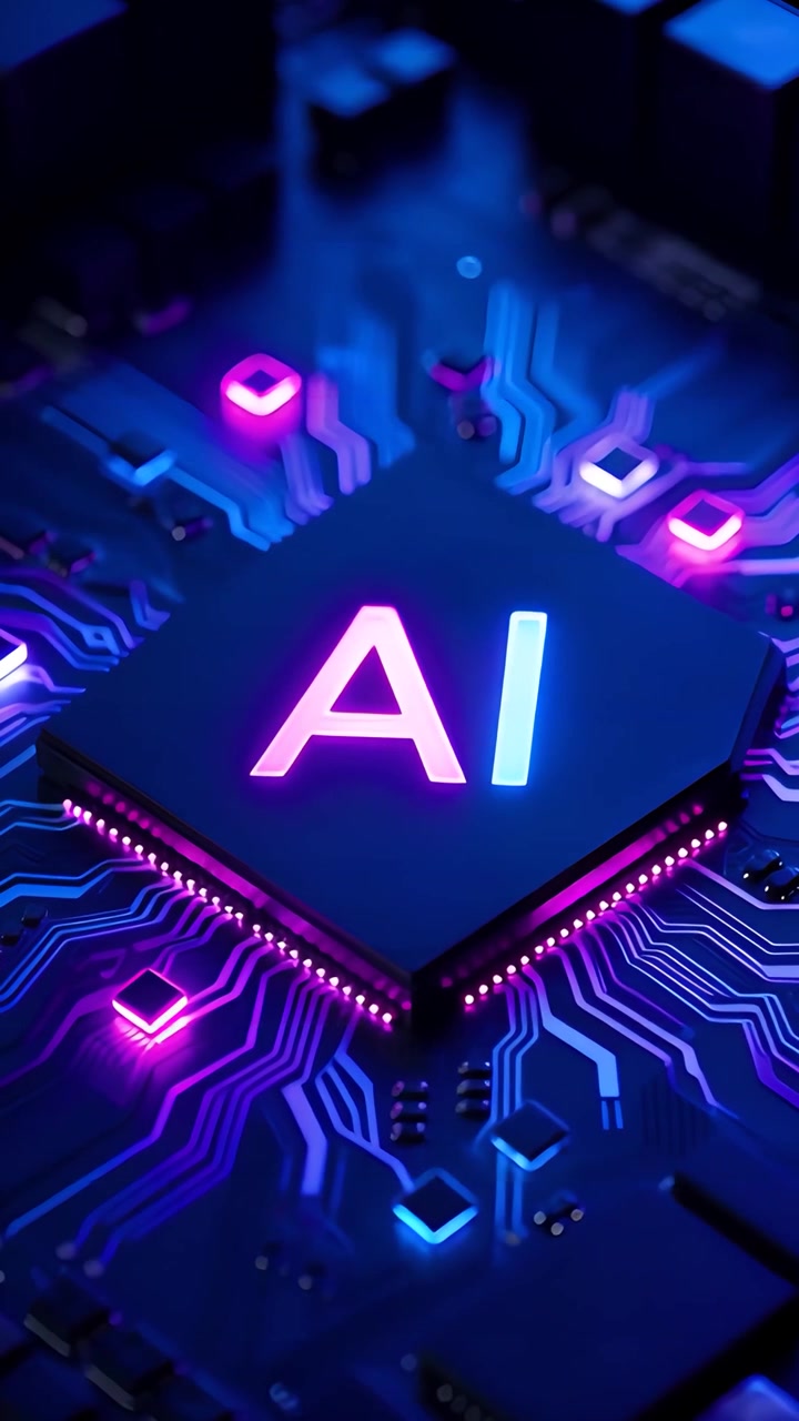 Sfondo Tecnologico Futuristico con Scheda Madre e Chip AI 4K