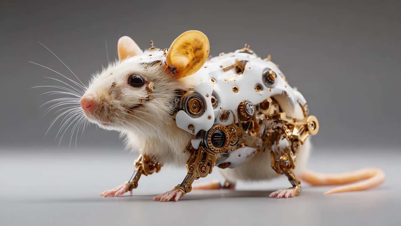Et mekanisk vidunder: Udforsk den unikke fusion af natur og teknologi i et robotagtigt gnaverdesign, der fremviser indviklede gearmekanismer og kunstnerisk innovation