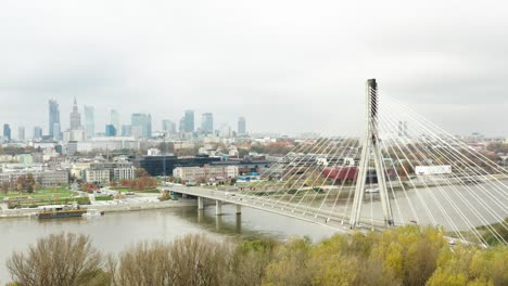 Aerial-View-of-Świętokrzyski-Bridge-in-Warsaw,-capital-of-Poland