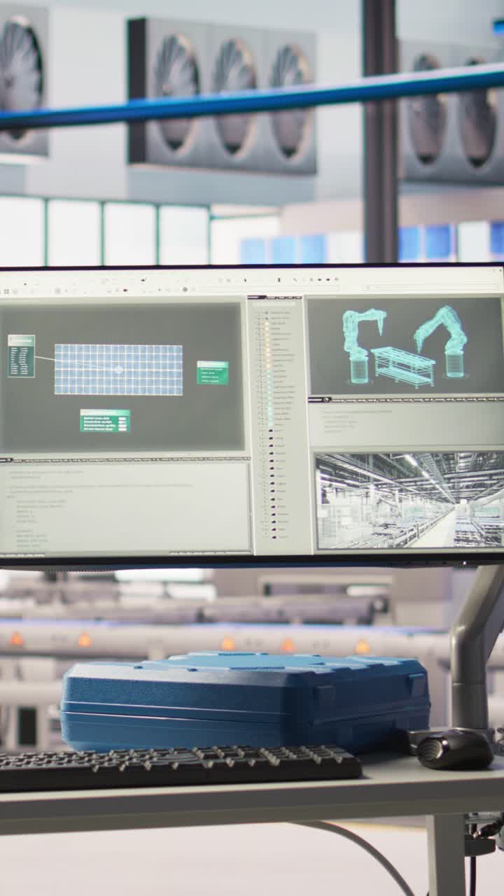 Vertical video Monitor in industry 4.0 smart industrial plant equipped with advanced sensors