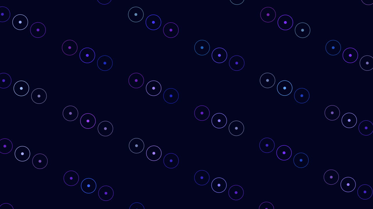 Digital pattern with abstract neon rings in rows on black gradient