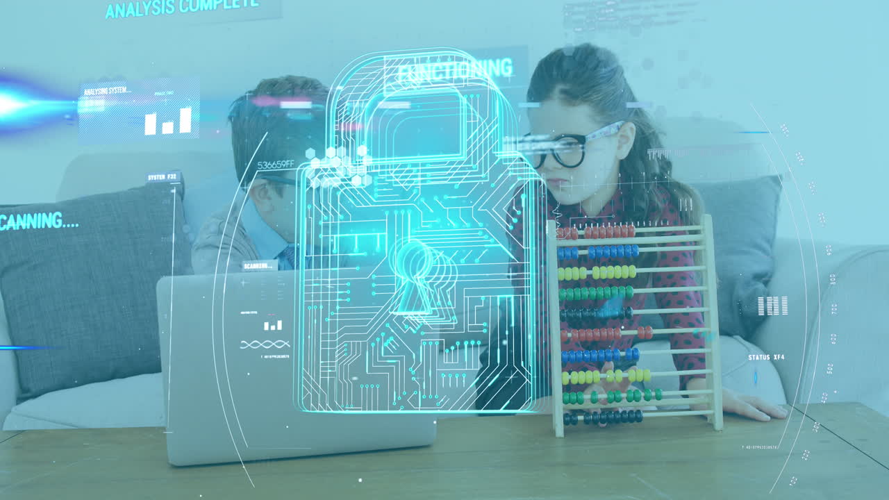 un candado sobre los jóvenes que usan portátiles.