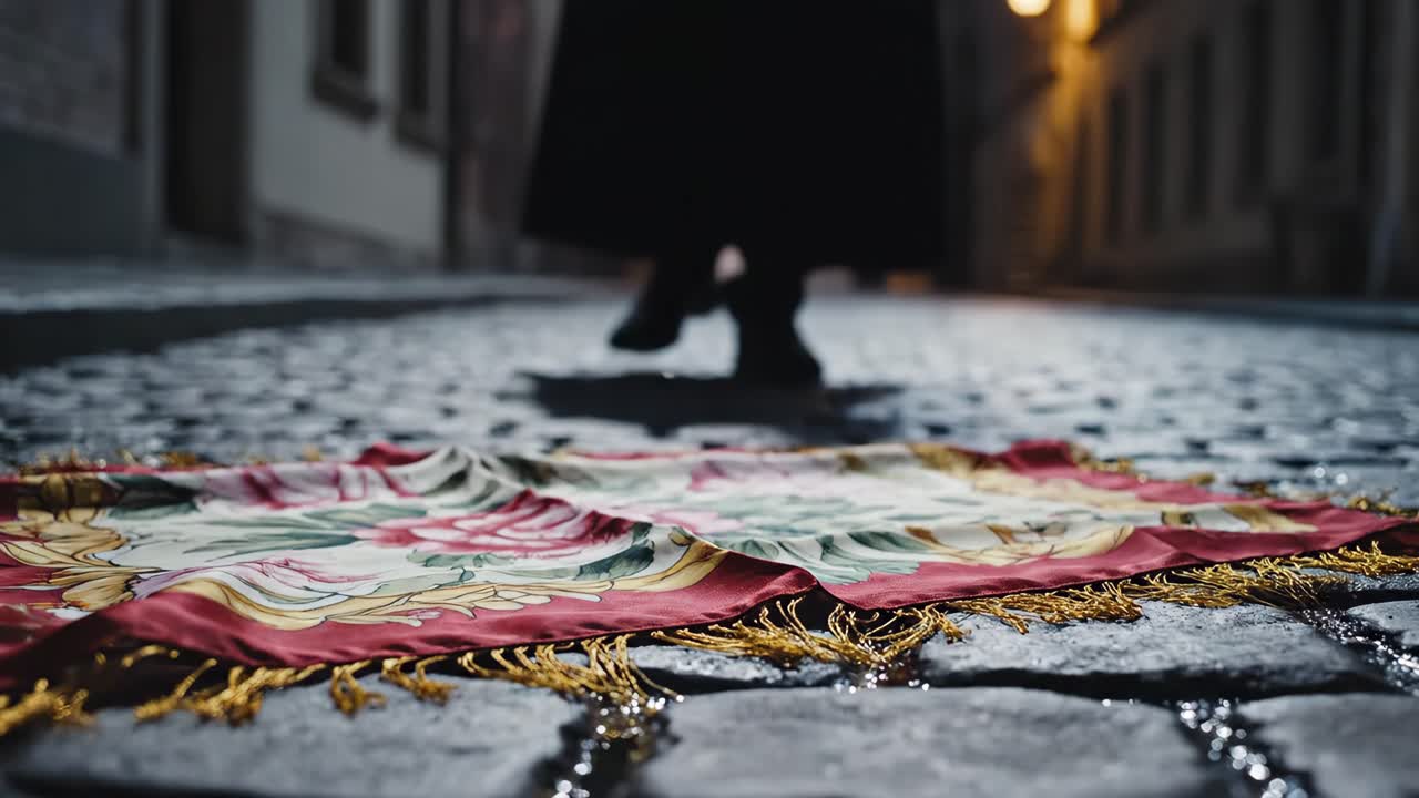 Night street scene with rug