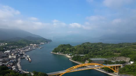 beautiful early morning drone flight over ikuchi island in seto inland sea