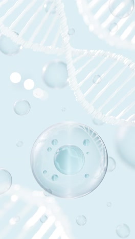 vertical abstract background with transparent spherical bubbles and dna strands. 3d animation
