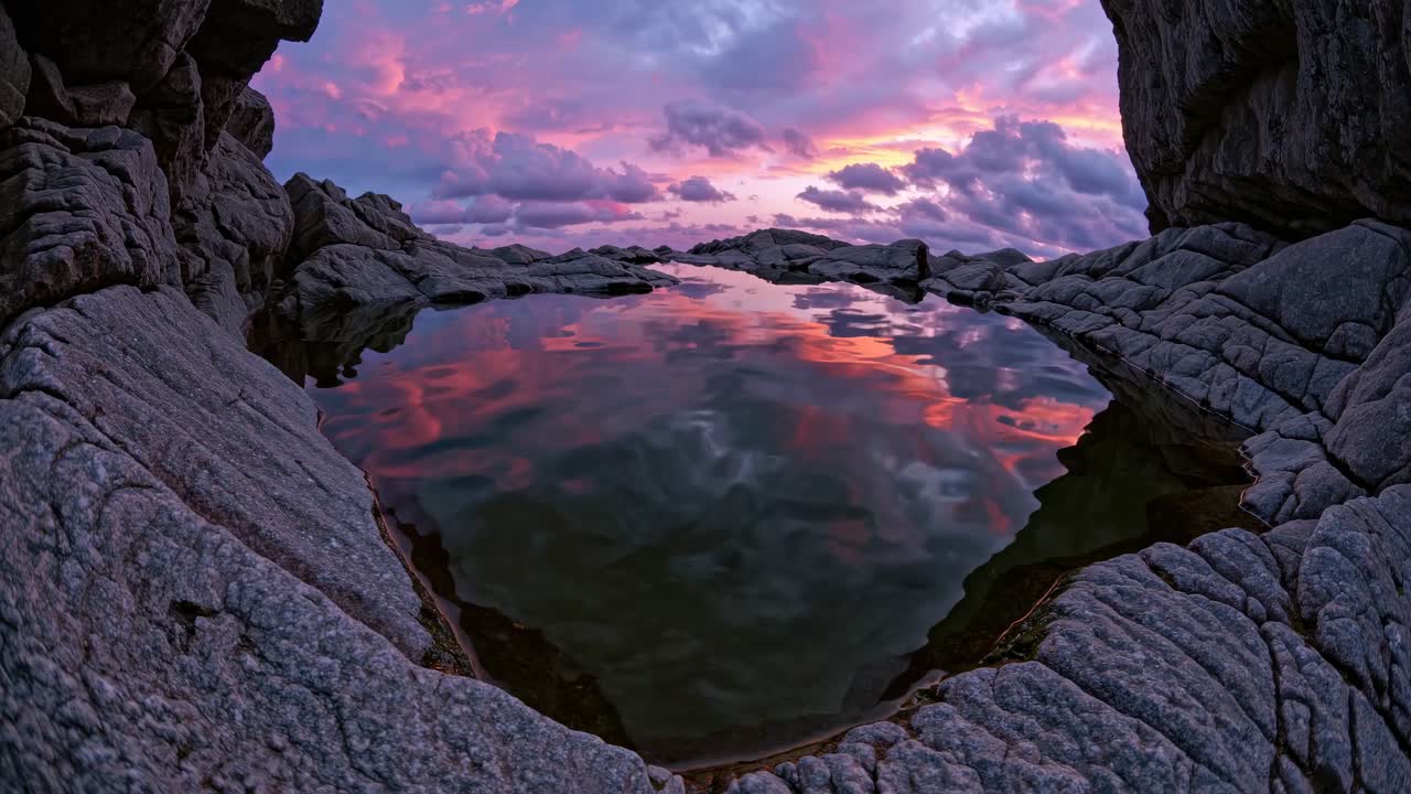 Sunset Reflections in a Rocky Pool