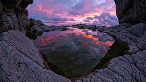 sunset reflections in a rocky pool