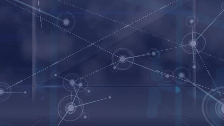 Animation of hexagon pattern over dots connected with lines against abstract background