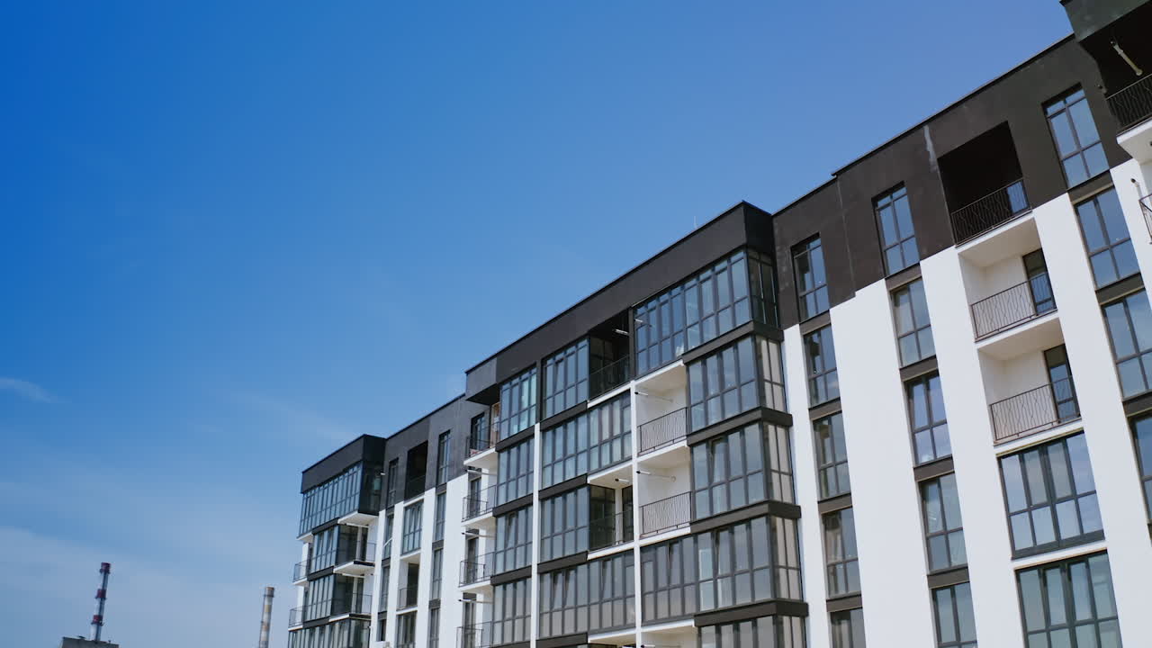 Modern urban residential area. Aerial drone view of building of apartment complex