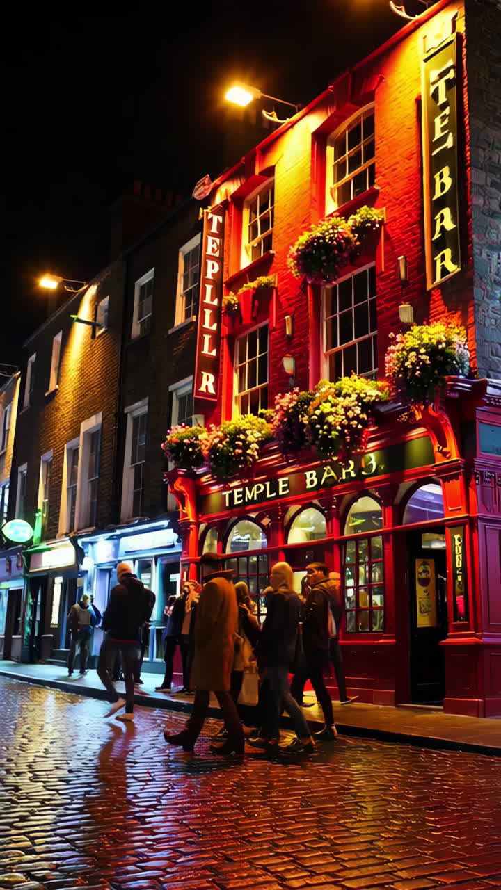 Vibrant Nightlife at Temple Bar in Dublin, Ireland