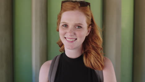 cheerful young woman portrait smiling beautiful woman redhead