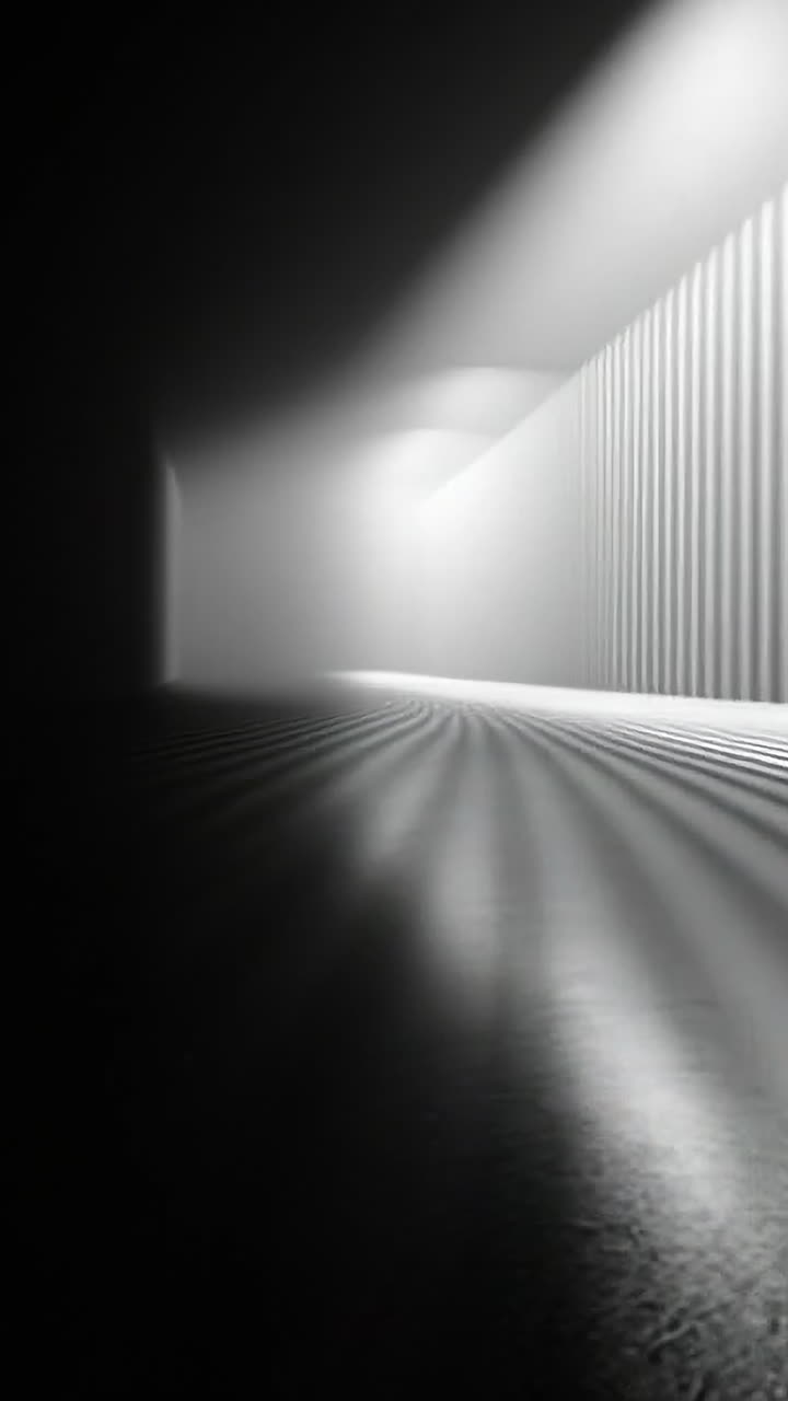 Light and shadow add depth. Light illuminates a long, shadowy corridor, revealing texture and mystery along the walls.