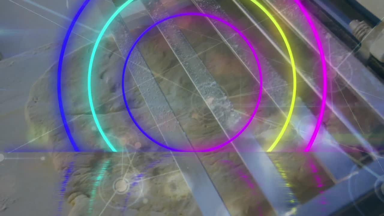 animación de las conexiones y procesamiento de datos a través de paneles solares