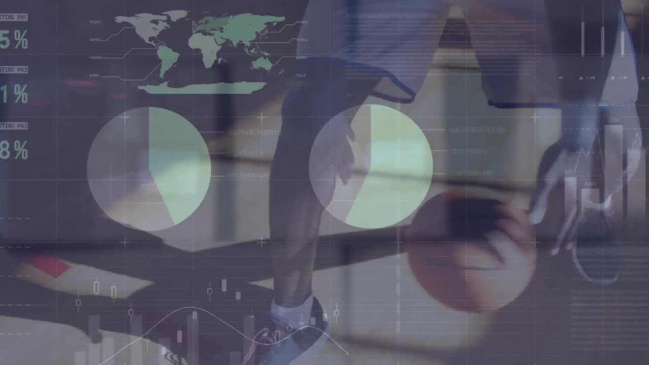 animación de estadísticas y procesamiento de datos sobre un juego de baloncesto