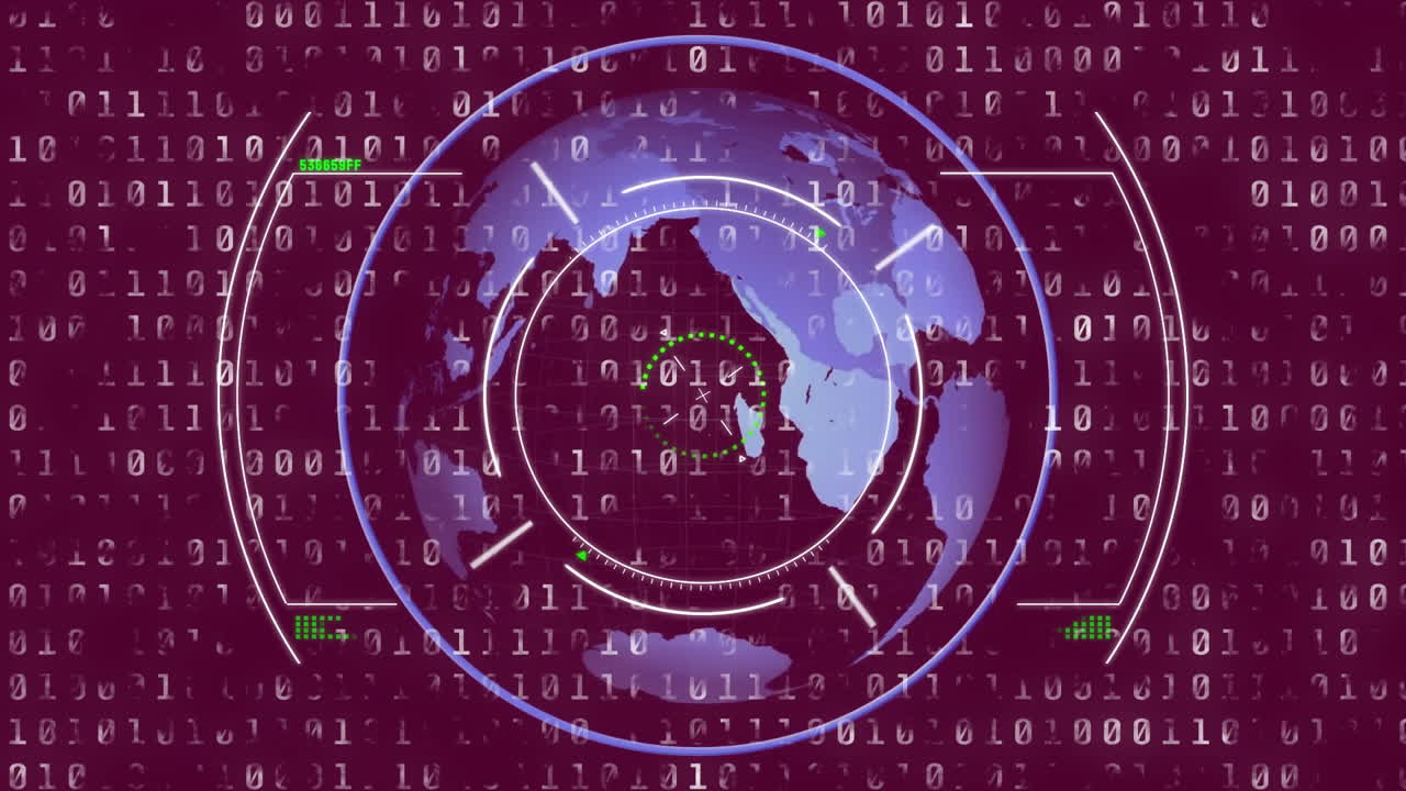 animación del procesamiento de datos sobre el globo y el escaneo de alcance