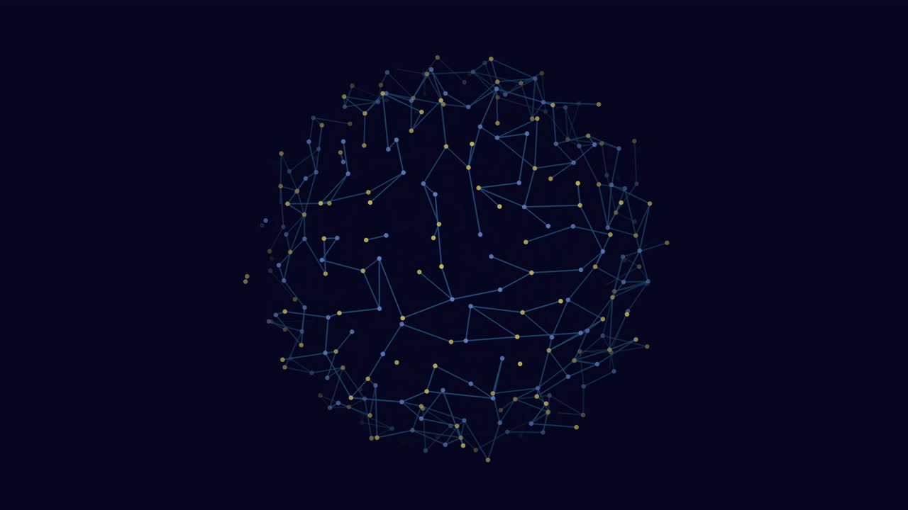Neon futuristic sphere with connected dots and lines on dark space