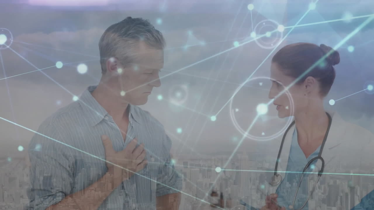 animación de la red de conexiones con iconos sobre diversos médicos