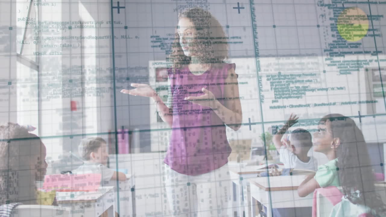 animación del procesamiento de datos sobre maestras biraciales y escolares diversos en la escuela