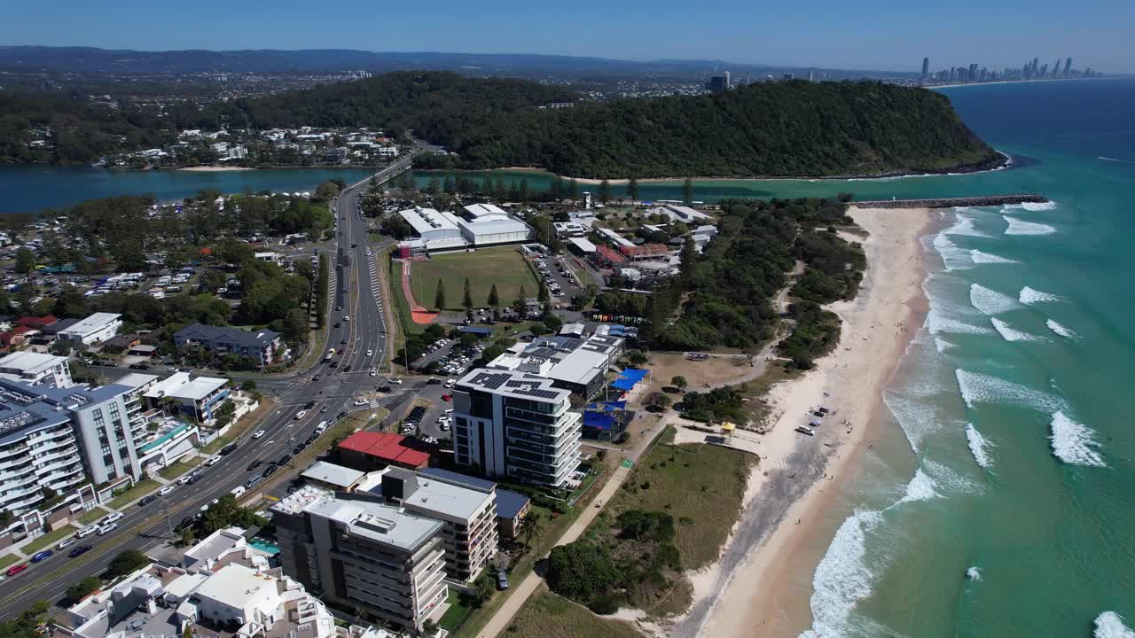 Burnt Burleigh Mountain - Tallebudgera Beach In Queensland, Australia - Drone Shot