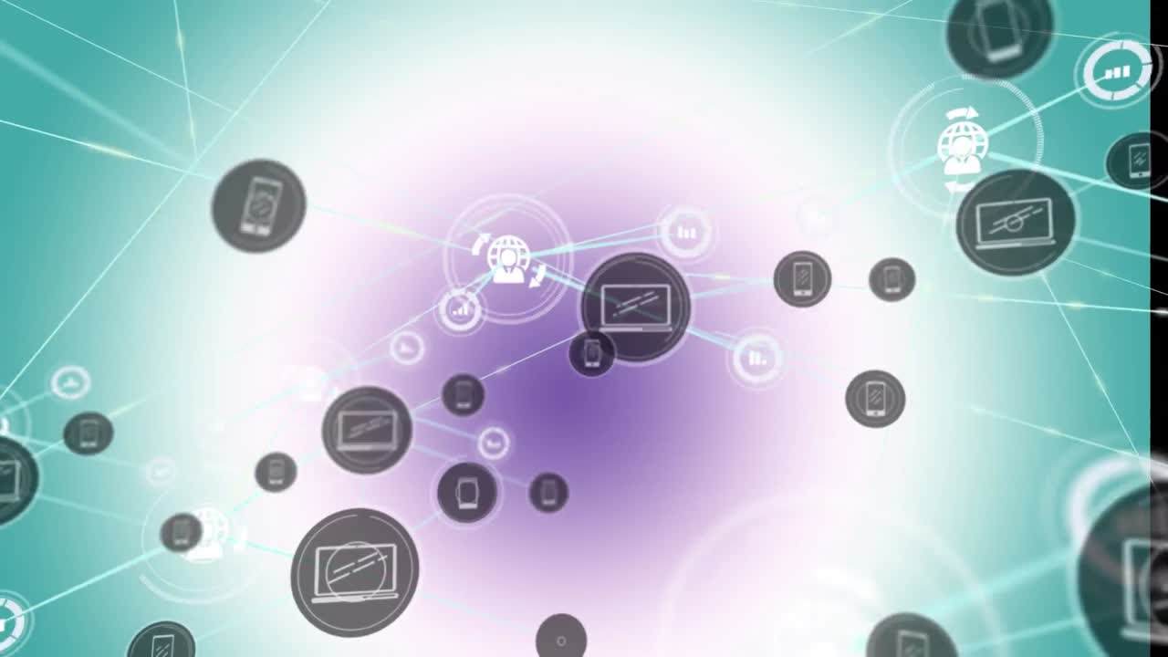 animación de la red de conexiones con iconos sobre fondo blanco