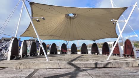 stage for performances on waterford quays ireland on a bright cold winter day