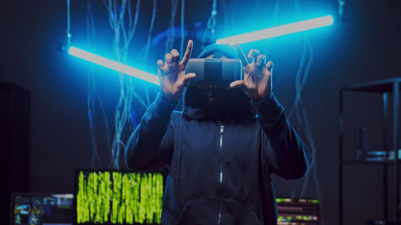 헤드셋과 가상 현실 투어가 있는 vr 안경을 쓴 익명의 남자