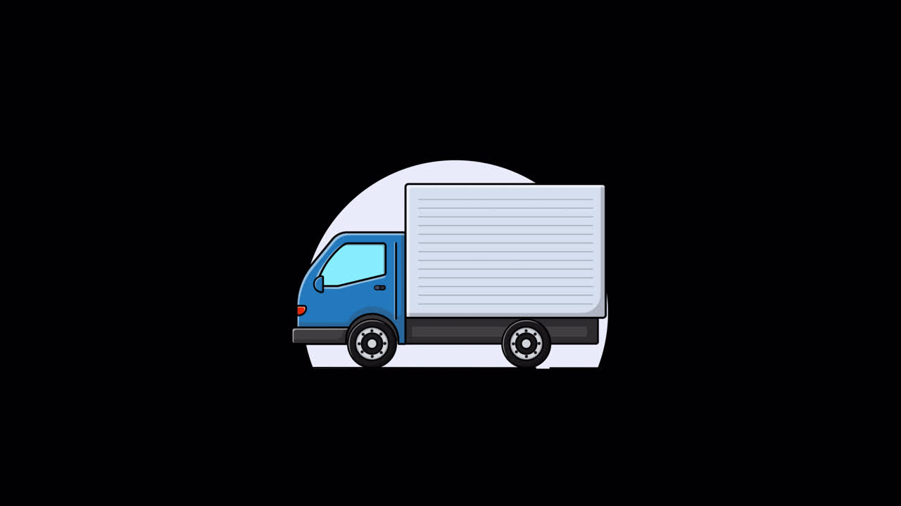 Animated Blue Delivery Truck Illustration on Black Background