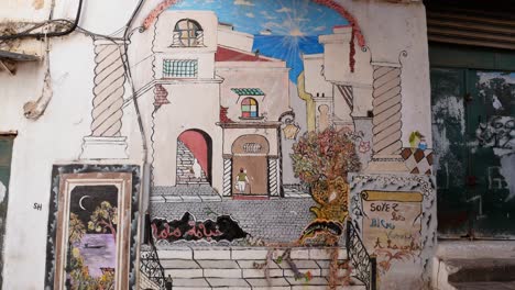 painted wall in the old kasbah of algiers
