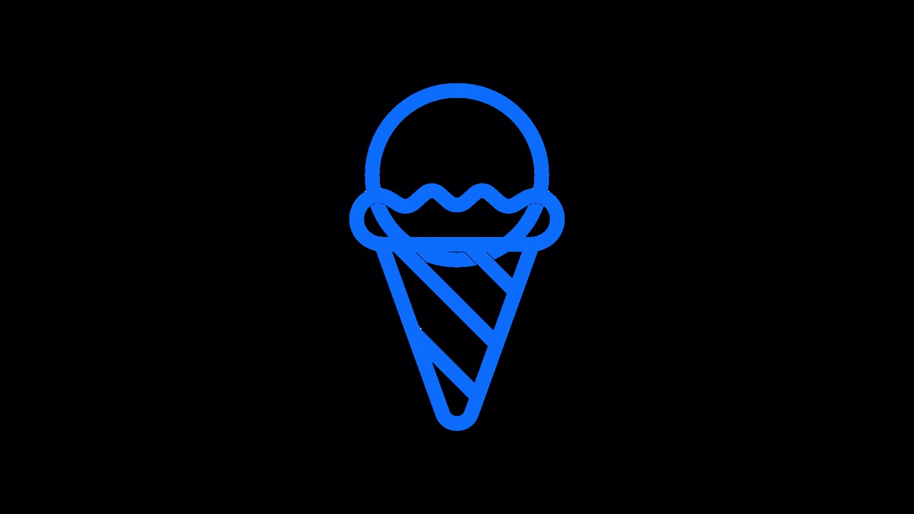 Animazione icona cono gelato blu neon su sfondo nero