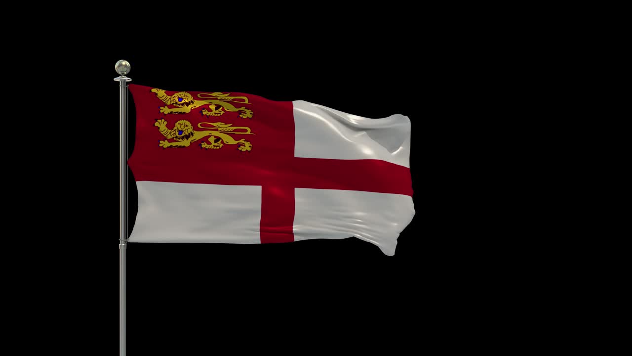 sark varias de las banderas ondeando la bandera nacional en el poste, la bandera de la mesa