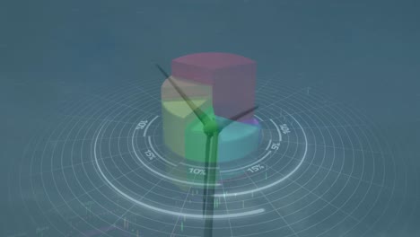Animation-Von-Statistiken-Und-Datenverarbeitung-über-Windkraftanlage-Auf-Blauem-Hintergrund