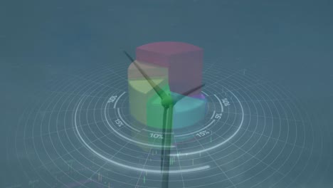 animación de estadísticas y procesamiento de datos sobre la turbina eólica sobre fondo azul