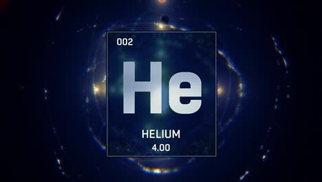 helio como elemento 2 de la tabla periódica animación 3d en fondo azul