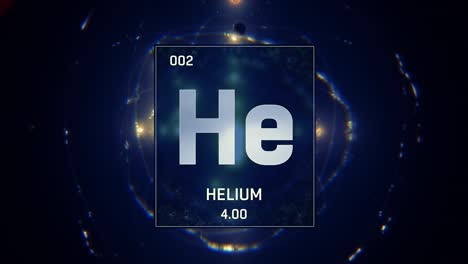 helium as element 2 of the periodic table 3d animation on blue background