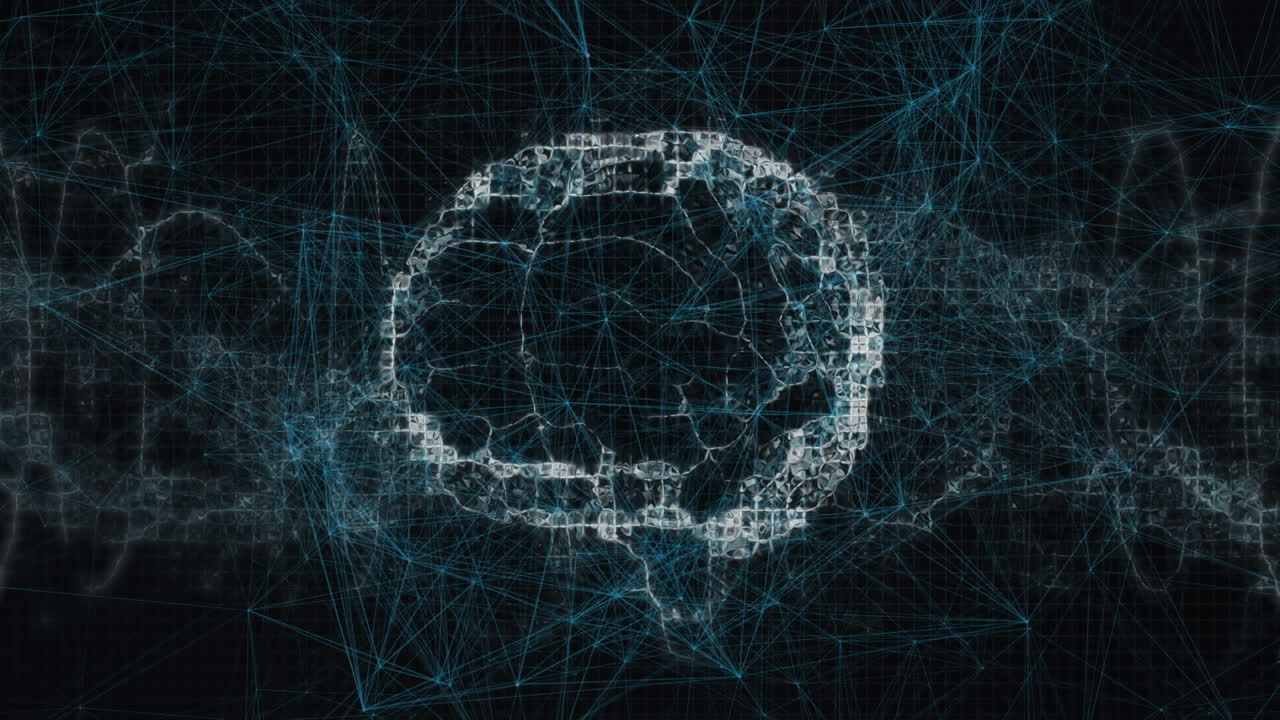 animación de redes de conexiones y modelo digital del cerebro humano sobre fondo negro