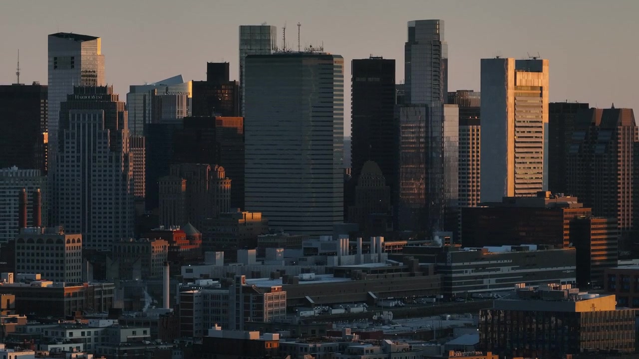 Veduta aerea di Boston all'alba. Scattata in una mattina di primavera.