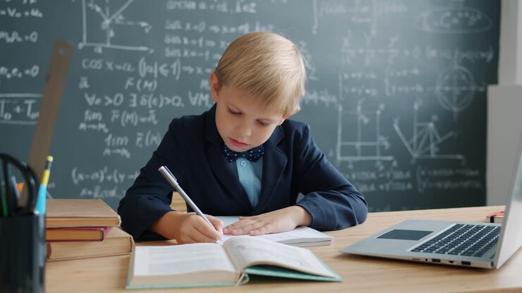 Young Boy Studying in a Classroom